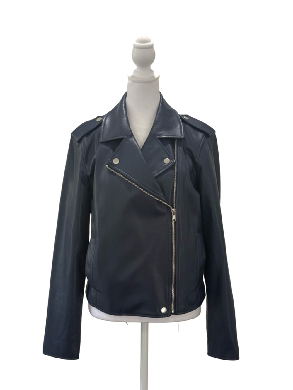 INC International Concepts Faux Leather Moto Jacket Size Medium Dark Navy Blue - Picture 6 of 13